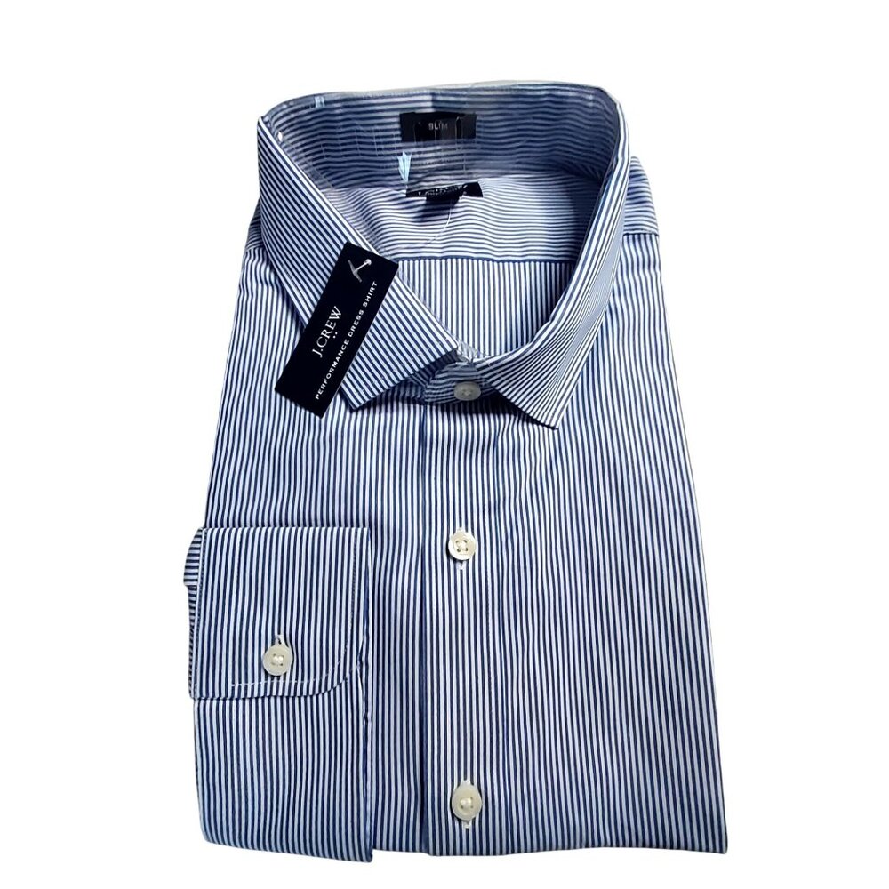 J.Crew Blue & White Striped XXL Performance Dress Shirt -Reimagined Cotton Blend - Picture 11 of 15